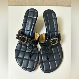Cole Haan Buckle Strap Leather Wedge Flip Flop Style Sandals 8.5